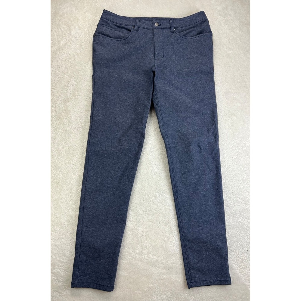 Lululemon ABC Skinny Tech Canvas Pants Mens 33 Heather Navy Stretch Mid Rise